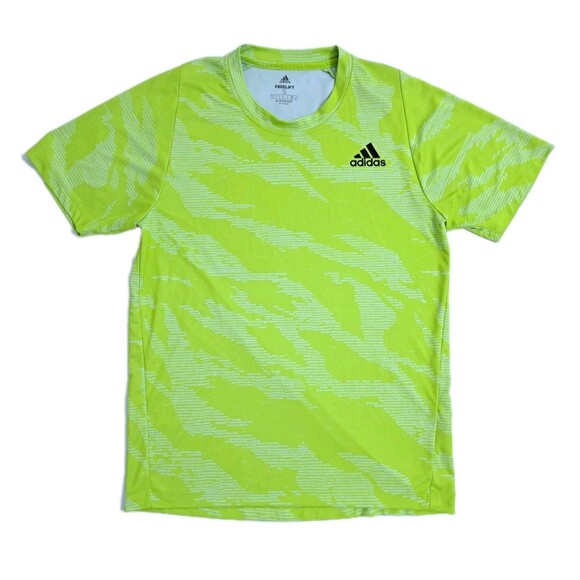 ADIDAS Mens Small Free Lift T-Shirt Top Neon Green Camouflage Aeroready Camo Gym - Picture 1 of 9